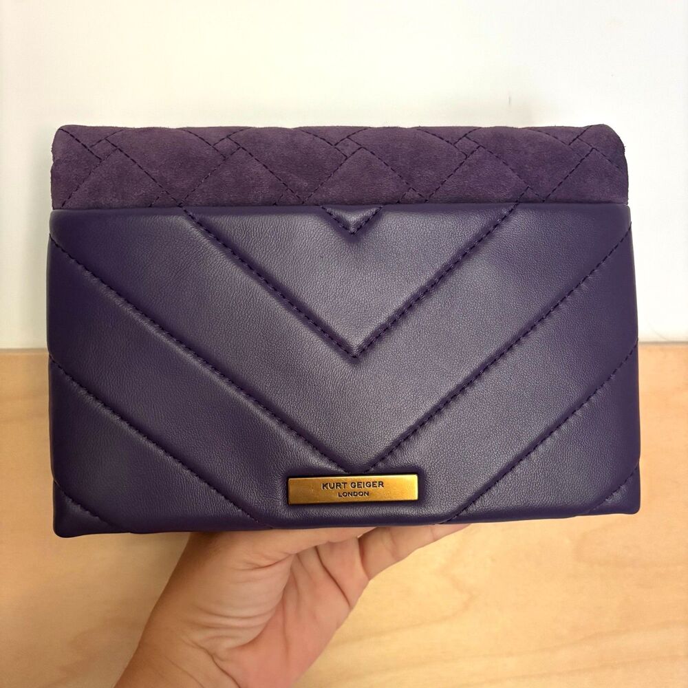 NWT Kurt Geiger Kensington Duet Purple Quilted Suede + Leather 3-way w/ Dust Bag - Picture 8 of 12